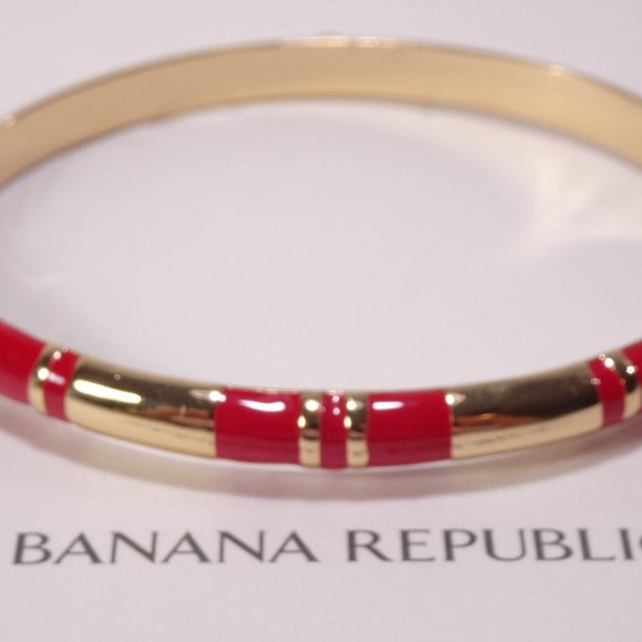 Banana Republic Jewelry - Banana Republic shiny gold red enamel Striped Push Cuff Bracelet NWT 48